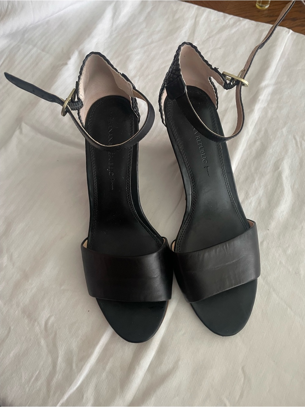 Banana Republic Black Leather Ankle-Strap Wedge Heels